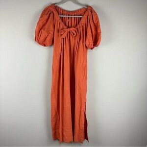 Orange Puff Sleeve Maxi Dress
